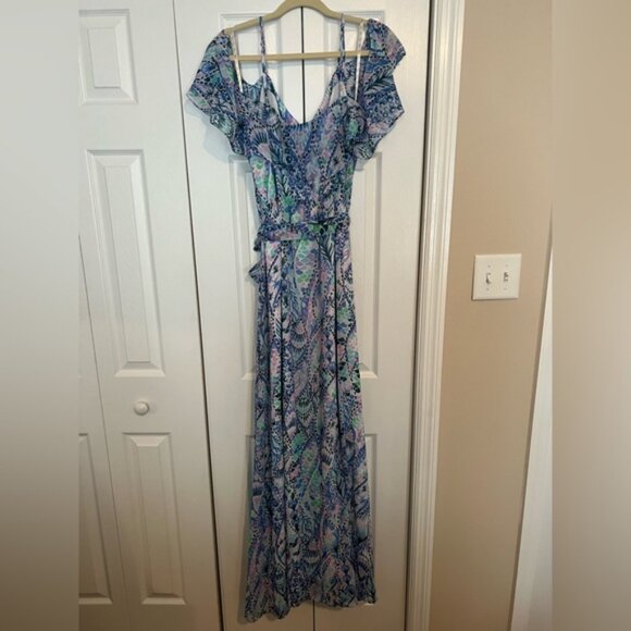 Lilly Pulitzer size large maxi dress in blue, pink, green print - Picture 2 of 6